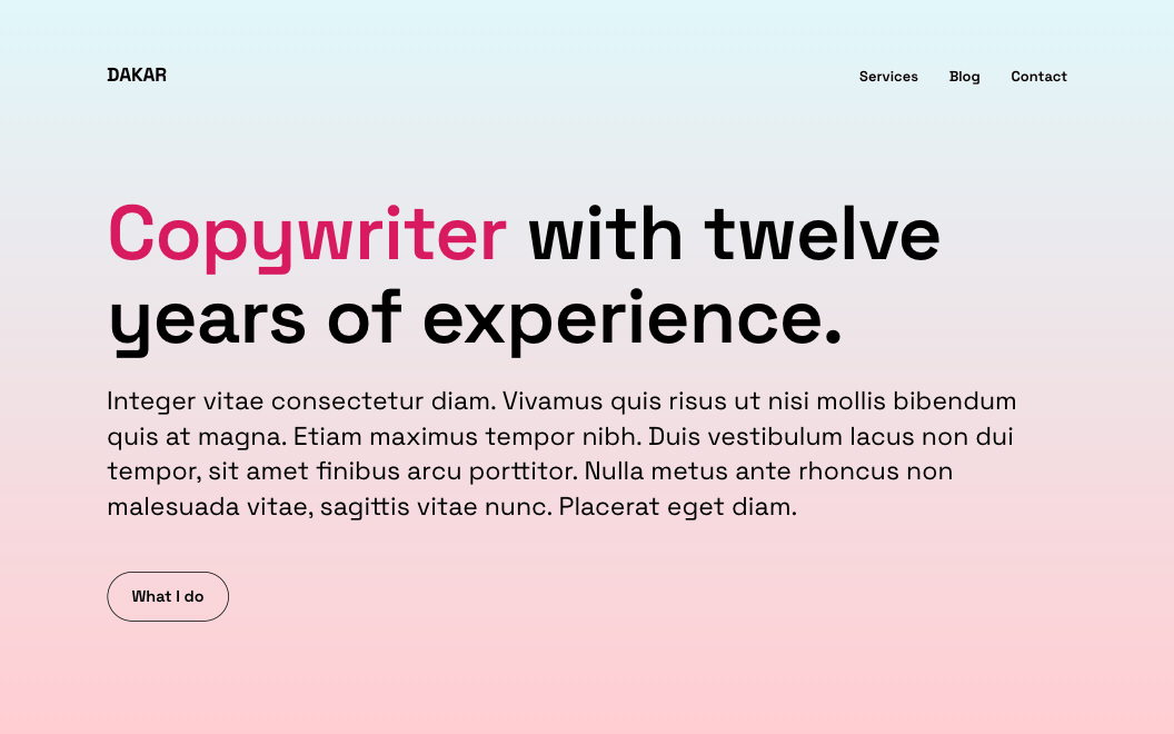 Professional CV website with striking typography against a vibrant gradient background.