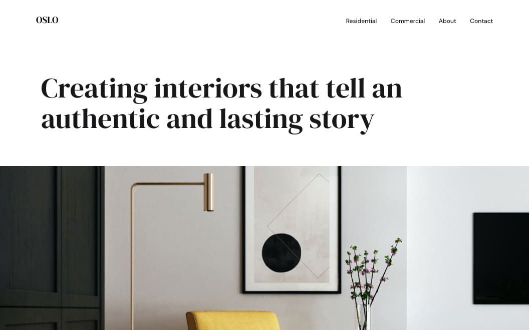 Elegant interior design studio site with a boxed layout and spotlight on imagery.