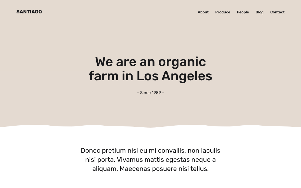 Farm website with organic shapes and earth tone palette for a wholesome feel.