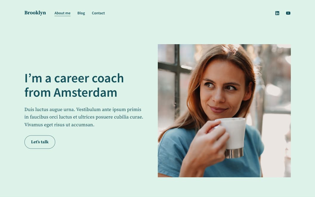 Stylish personal starter website with a green color scheme.