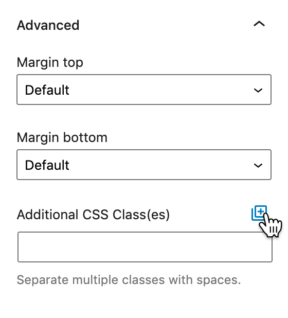 Screenshot of the Advanced panel showing how to open the Twentig CSS Library.