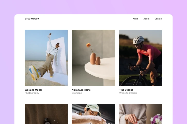 An example of a WordPress portfolio website that you can create with Twentig, featuring a grid layout.