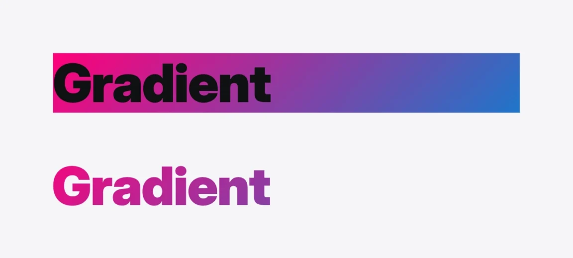 The word 'Gradient' only reveals the pink/purple section of a wider pink-to-blue gradient bar shown for comparison.