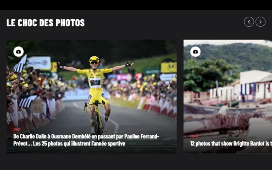 Paris Match homepage featuring photo gallery articles within 'Le Choc des Photos' section.