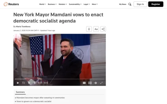 Reuters single article displaying video player with playback controls and timeline.