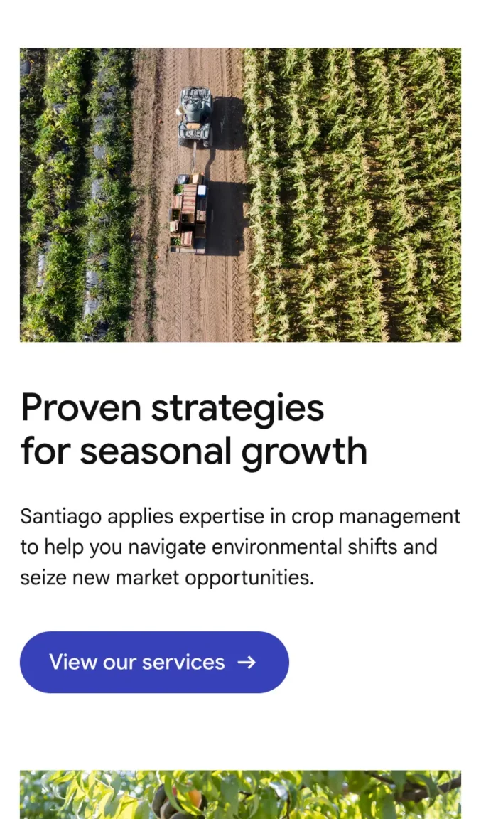Two-column layout stacked on mobile with image displayed above text and button.