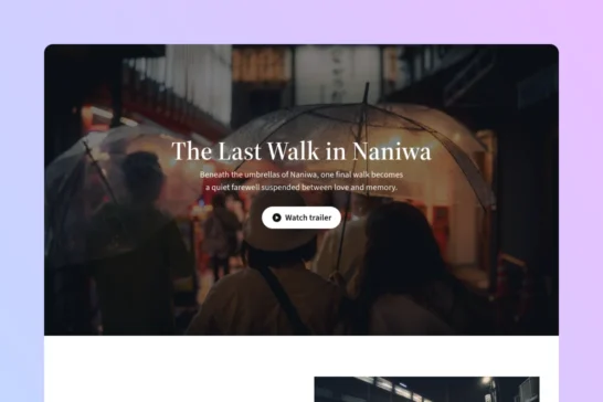 A film website featuring  a "Watch trailer" button with a play icon inside the hero section.