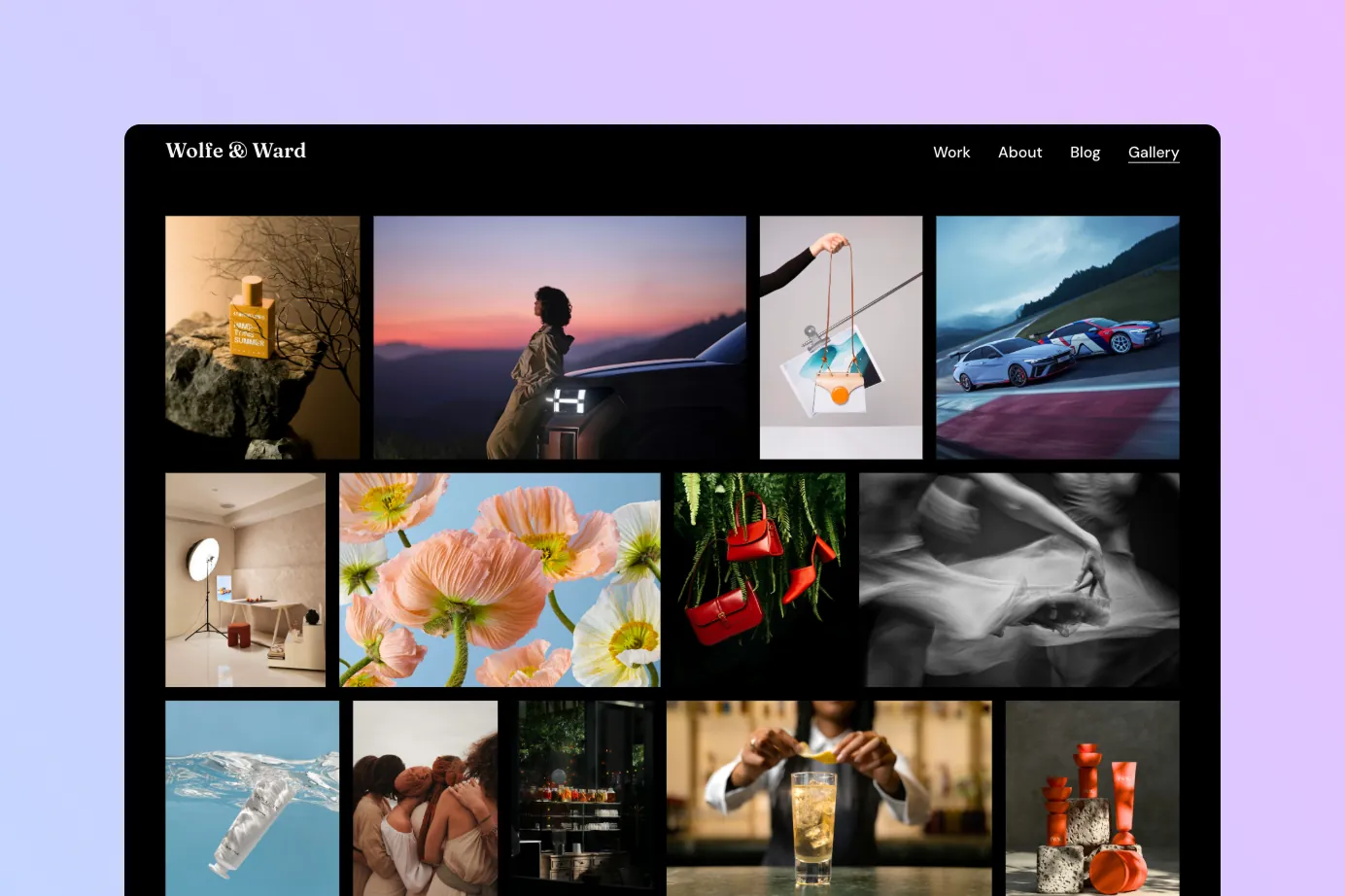 Justified gallery created with WordPress on a photographer's website, with portrait and landscape photos sharing the same row height.