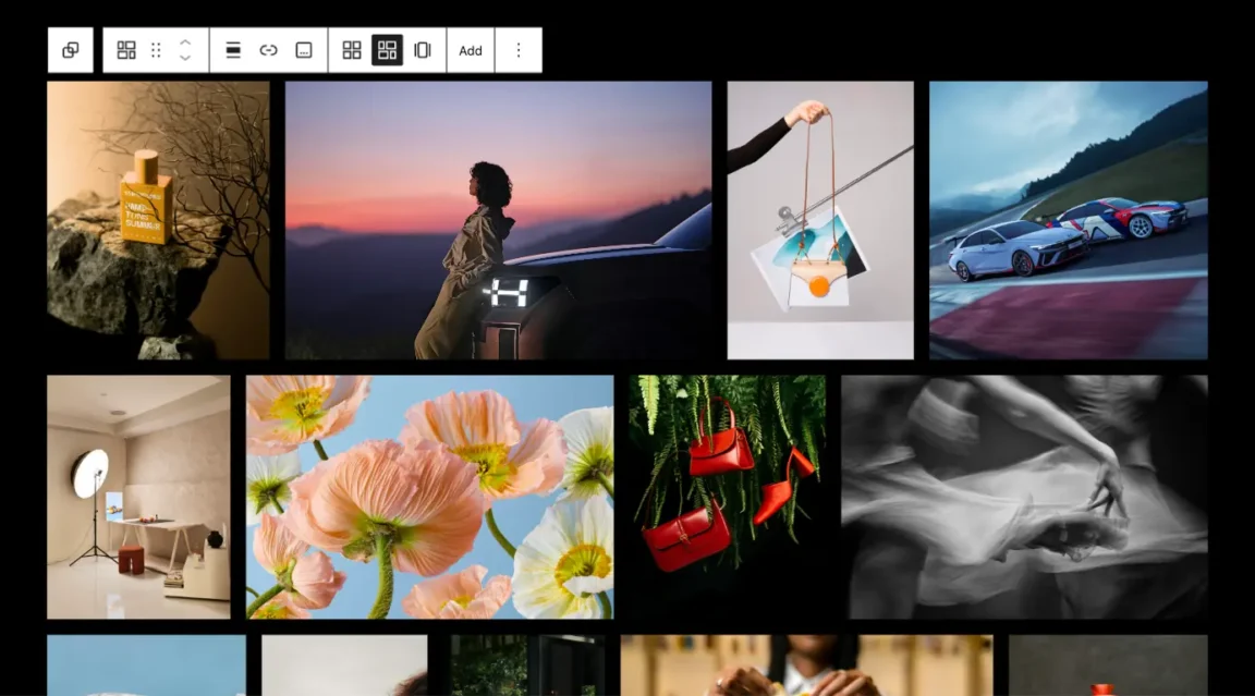 Same photos in a justified gallery layout in WordPress, with mixed portrait and landscape images aligning cleanly into rows.