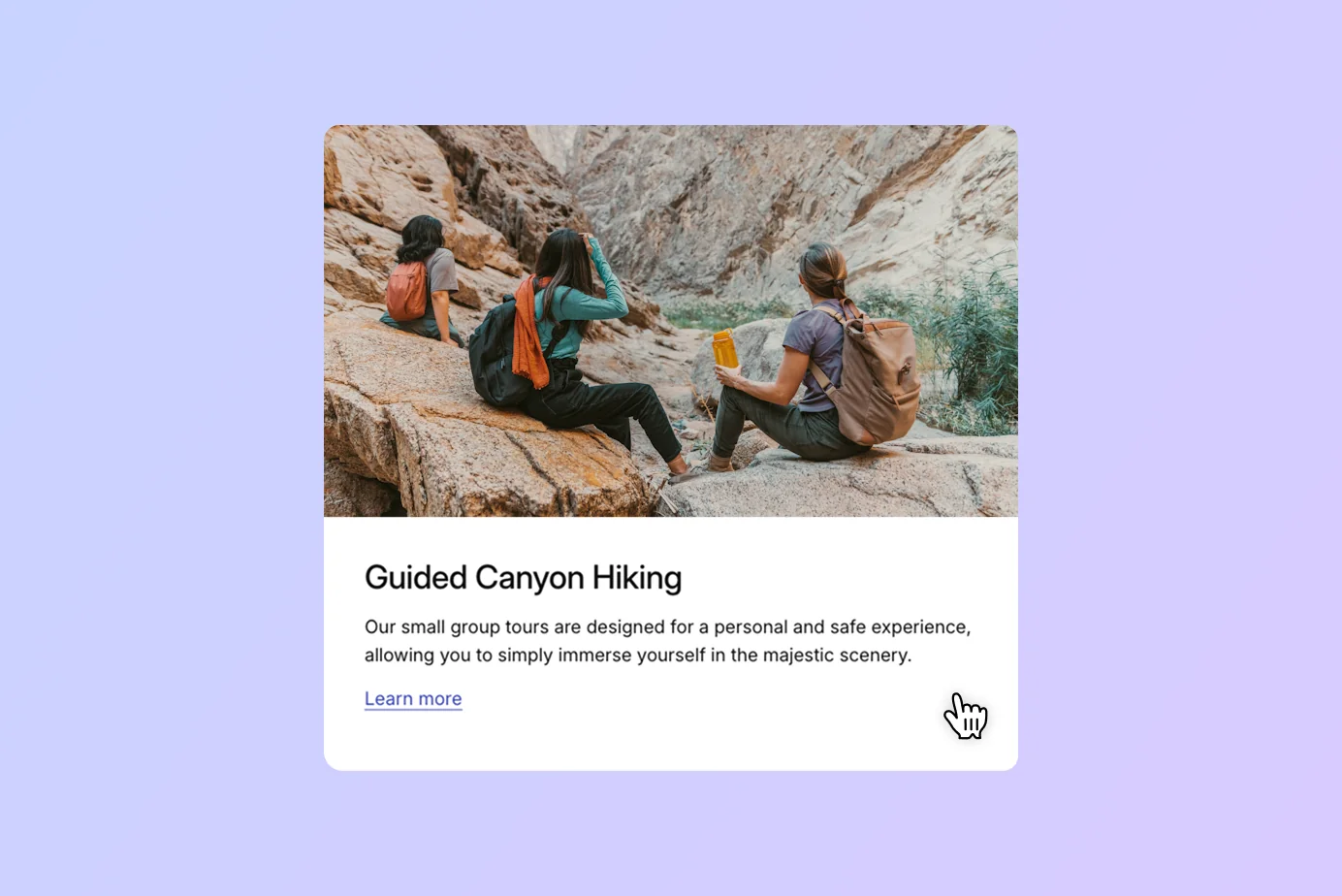 A card built with a WordPress Group block where the text link is stretched to make the entire group clickable.