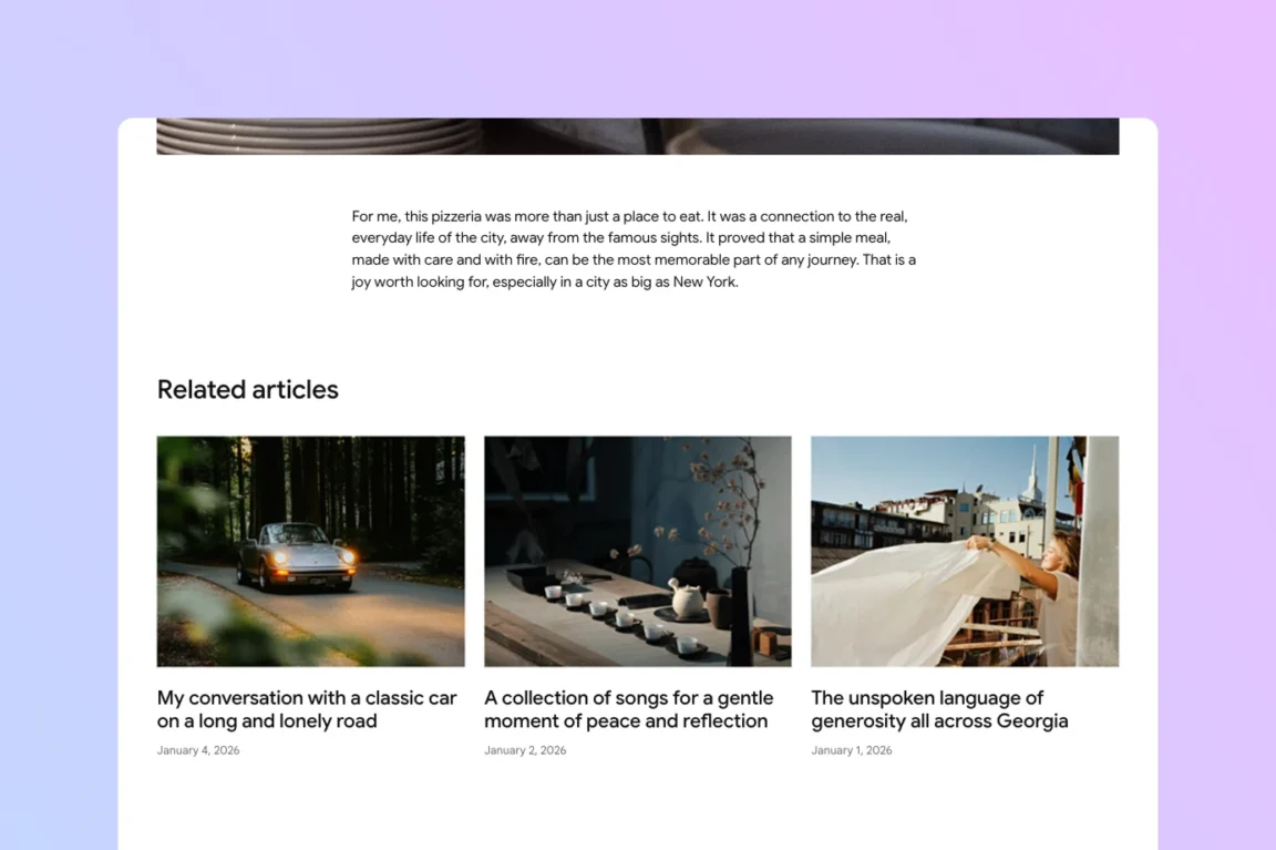 WordPress related posts section displaying three related articles at the end of a blog post.